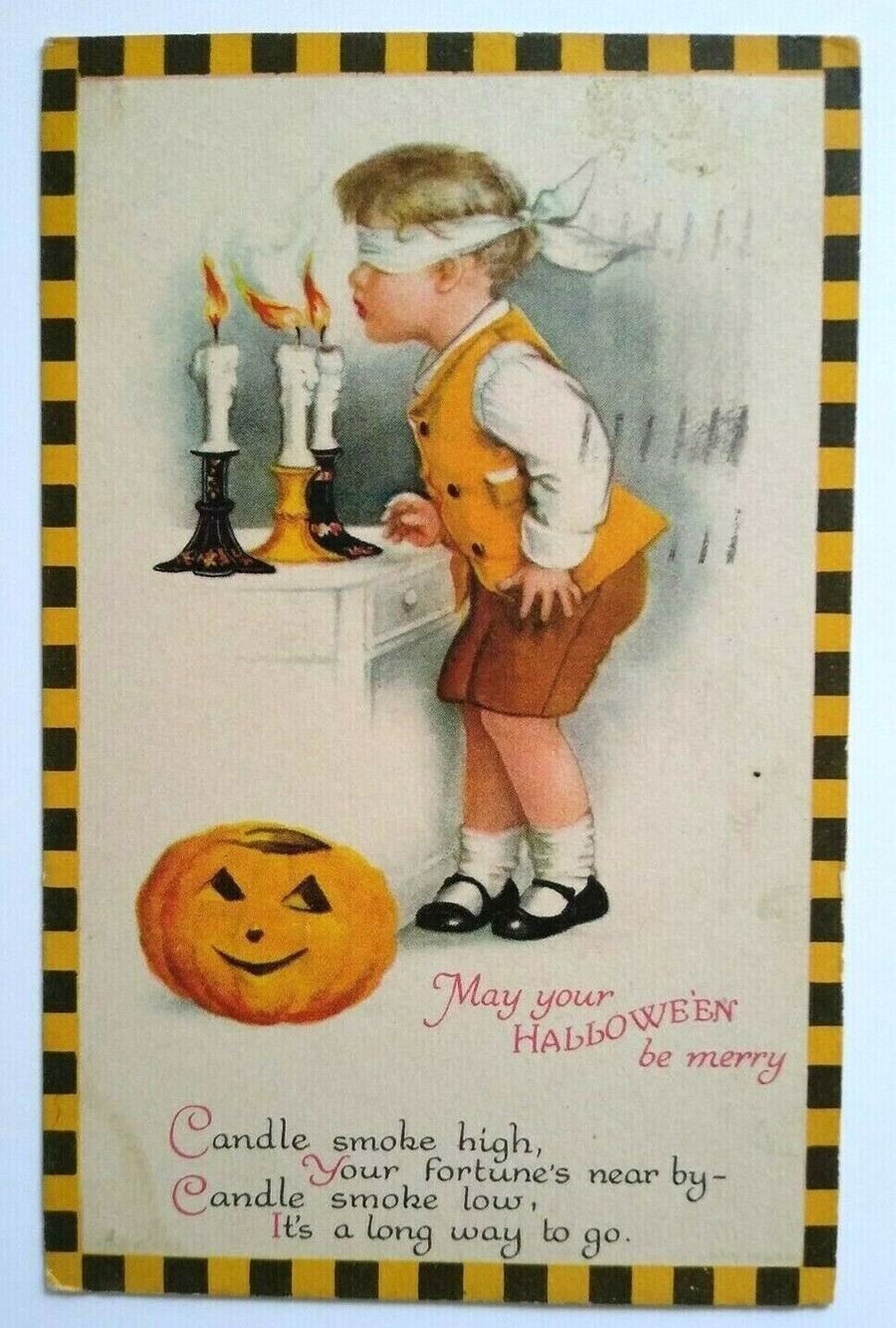 Halloween Postcard Ellen Clapsaddle Wolf Series 31 Checkered Border 1924 Vintage